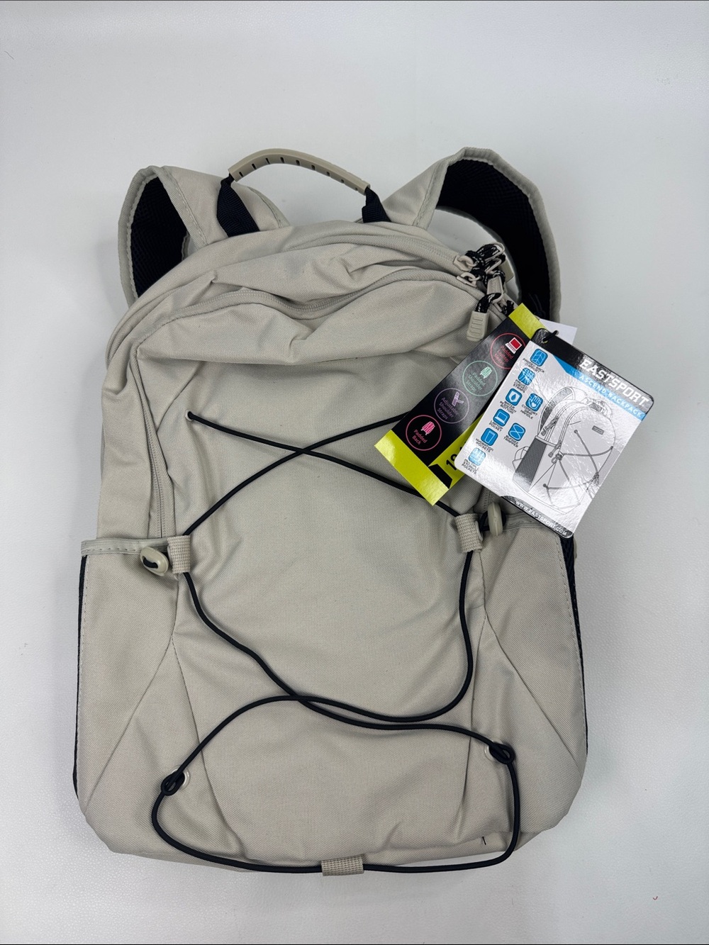 Eastport ascend Cream black adjustable Lightweight Backpack Front Bungee NEW NWT